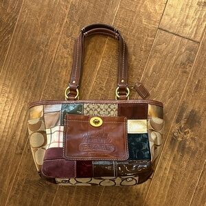 Coach Multicolor Monogram Patchwork Leather Suede Baguette Shoulder Bag